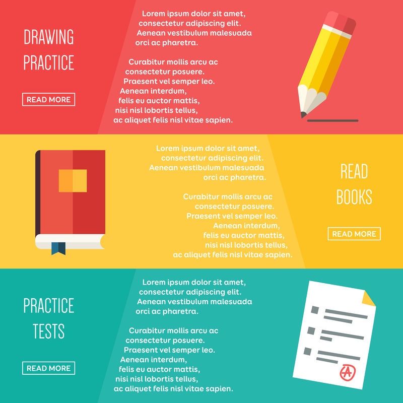 一套用于学习的平面彩色设计网页横幅。