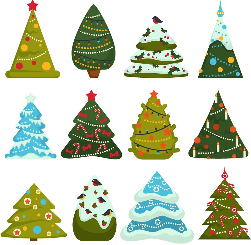 圣诞树-用花环和玩具装饰的常绿松木
