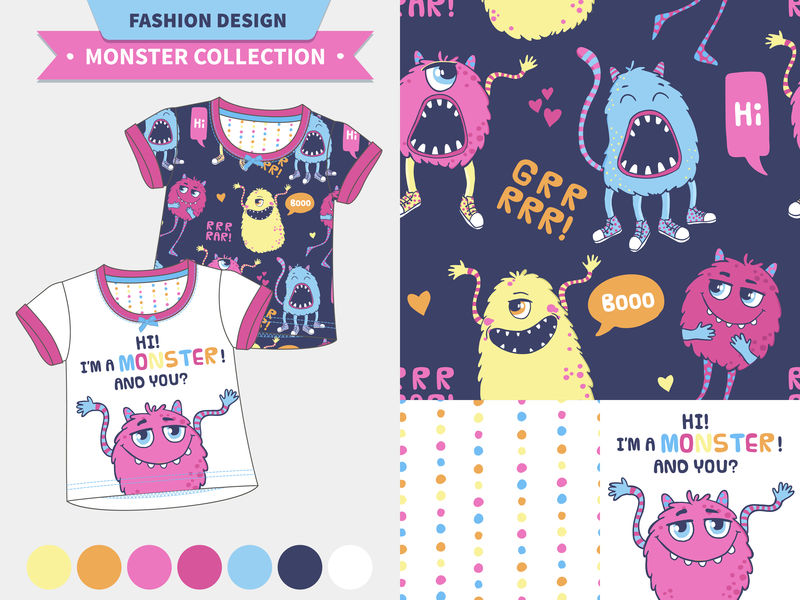 可爱的怪物插图。