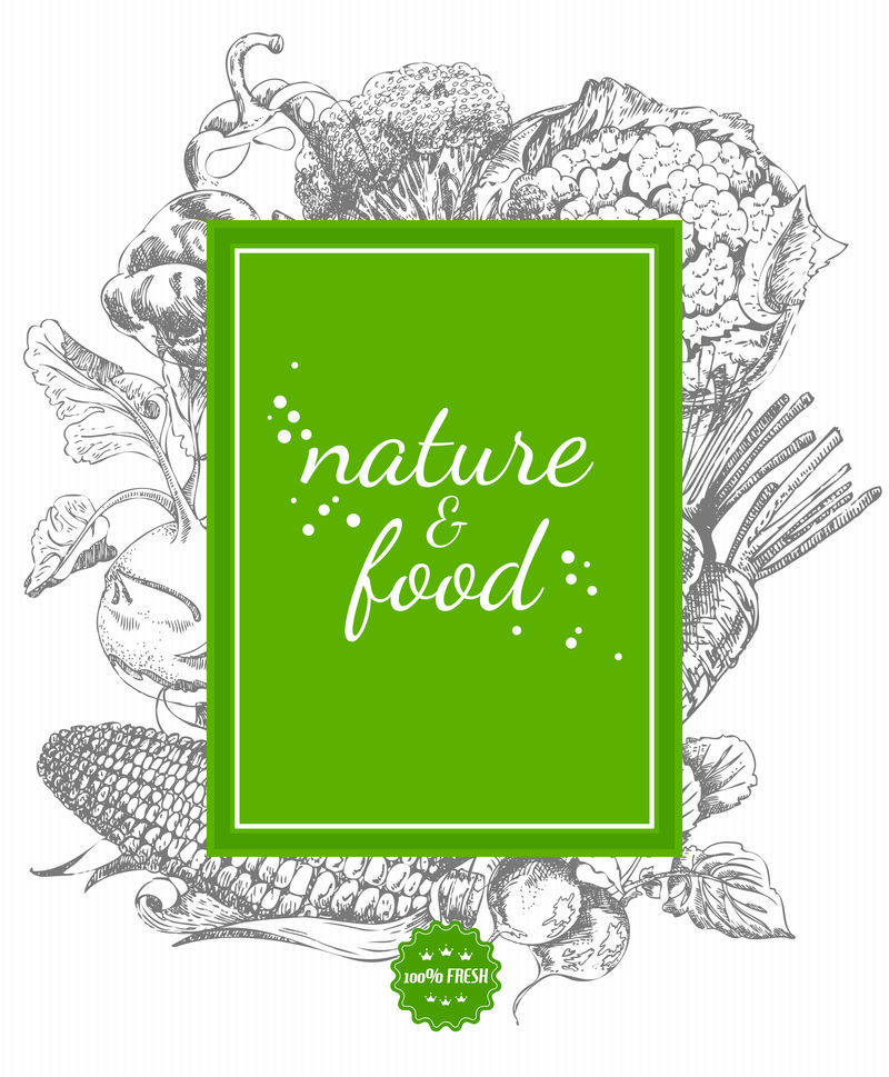 有机食品-一套蔬菜、水果和香料-农家饭-海报-菜单