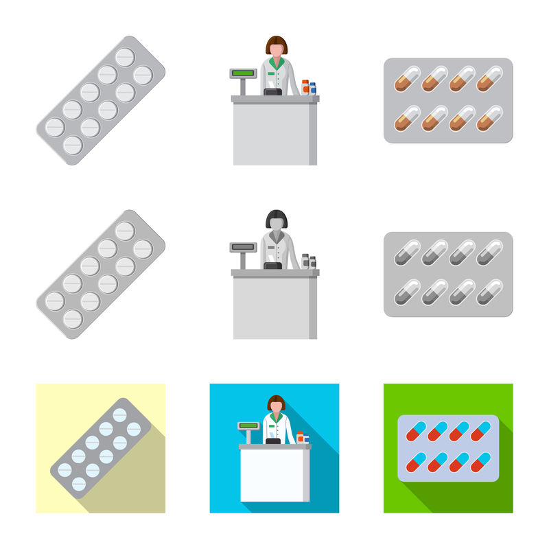 药房和医院符号的孤立对象-用于Web的药房和商业库存符号集合