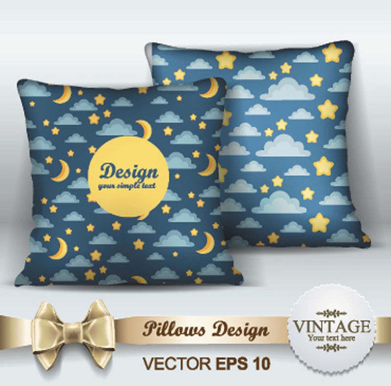 装饰性枕头设计模板-室内设计用两个装饰性枕头-原始模式已完成-已屏蔽-矢量图-创意沙发枕头