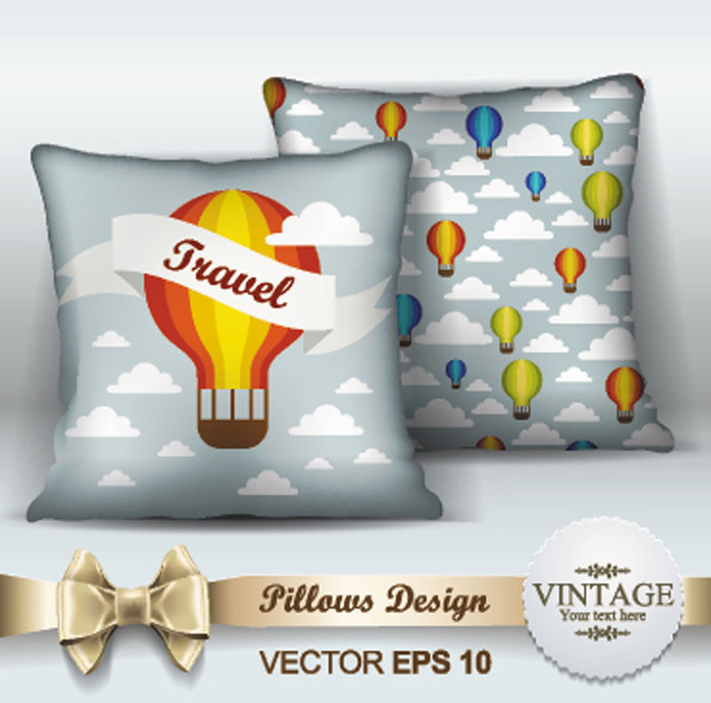 装饰性枕头设计模板-室内设计用两个装饰性枕头-原始模式已完成-已屏蔽-矢量图-创意沙发枕头