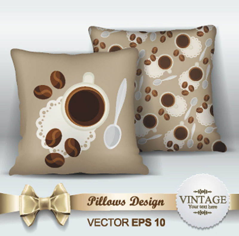 装饰性枕头设计模板-室内设计用两个装饰性枕头-原始模式已完成-已屏蔽-矢量图-创意沙发枕头