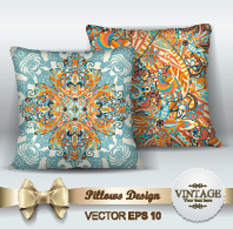 装饰性枕头设计模板-室内设计用两个装饰性枕头-原始模式已完成-已屏蔽-矢量图-创意沙发枕头