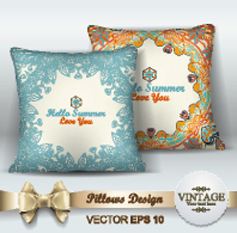 装饰性枕头设计模板-室内设计用两个装饰性枕头-原始模式已完成-已屏蔽-矢量图-创意沙发枕头
