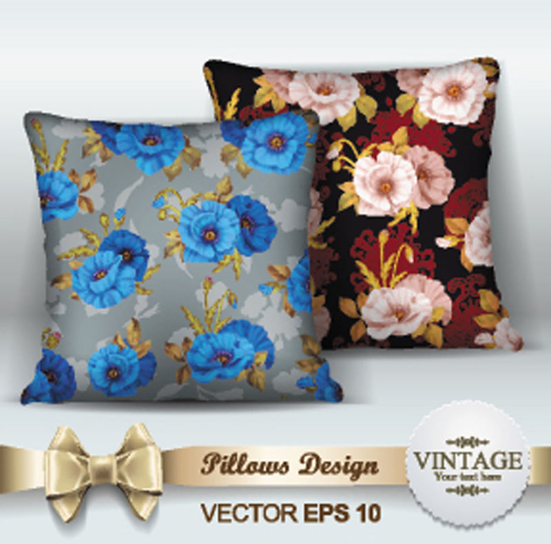 装饰性枕头设计模板-室内设计用两个装饰性枕头-原始模式已完成-已屏蔽-矢量图-创意沙发枕头