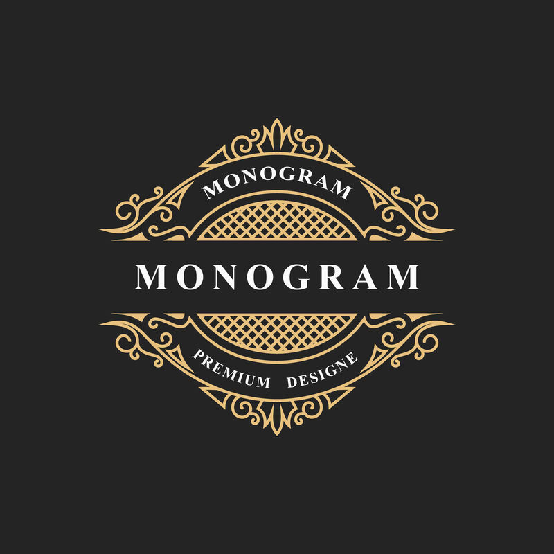 会标设计元素，优美的模板。书法优雅的线条艺术标志设计。皇室会徽、名片、精品店、酒店、餐厅、葡萄酒。标签框架。矢量图解