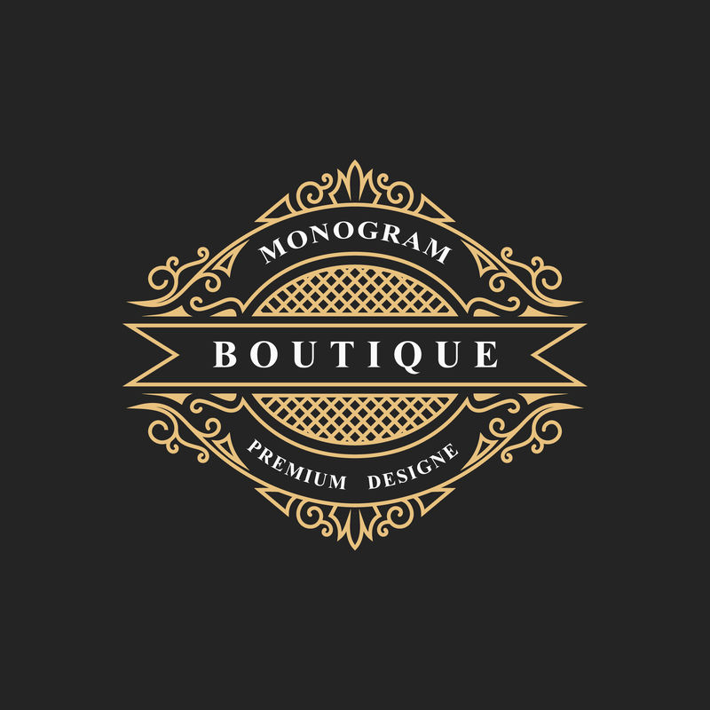 会标设计元素，优美的模板。书法优雅的线条艺术标志设计。皇室会徽、名片、精品店、酒店、餐厅、葡萄酒。标签框架。矢量图解