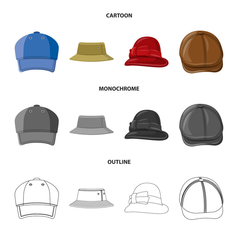 头盔和帽子标志的矢量设计-头饰和附件库存矢量图的集合