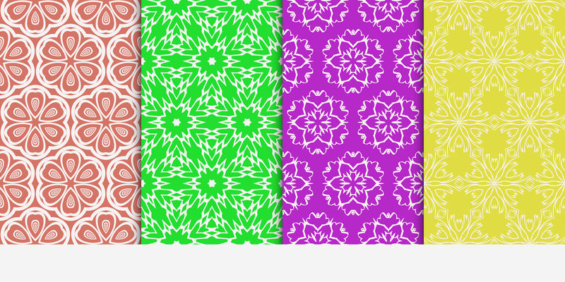 无缝花卉图案套装。矢量图。设计壁纸纹理，图案填充