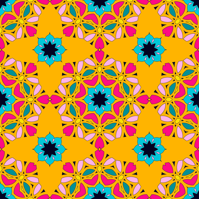 无缝图案与曼陀罗在现代亮色-矢量背景