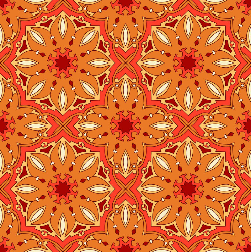 无缝图案与曼陀罗在美丽的颜色为您的设计-矢量背景