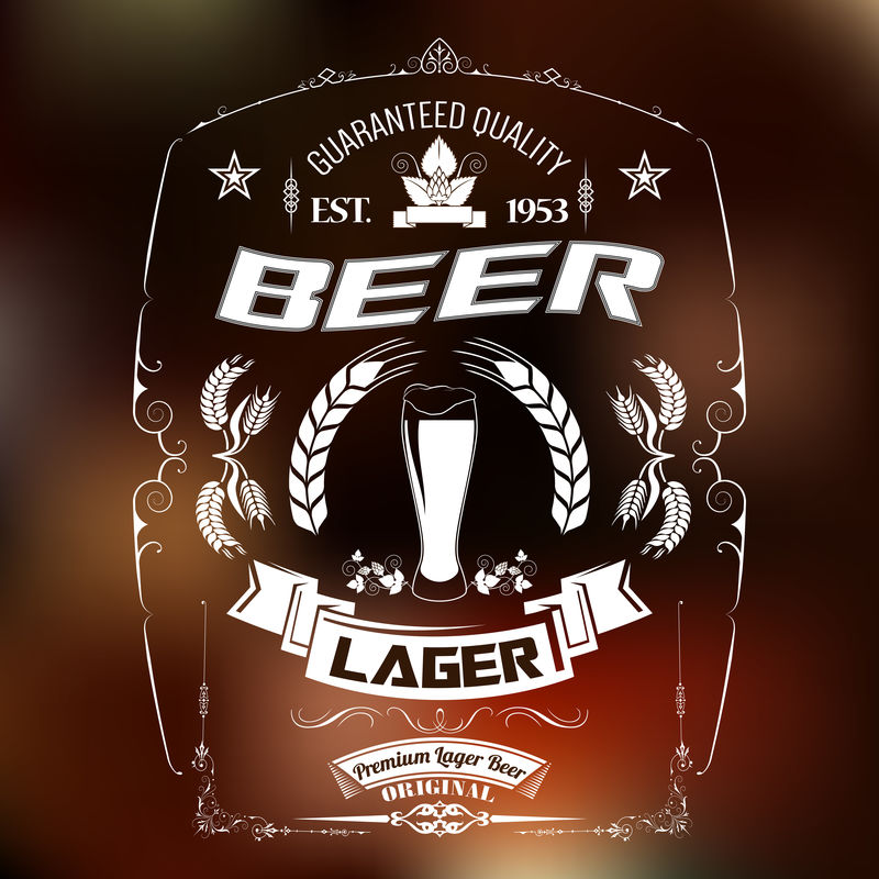 手绘啤酒标志-玻璃上满是工艺啤酒、淡啤酒、淡啤酒、粗壮的矢量图案