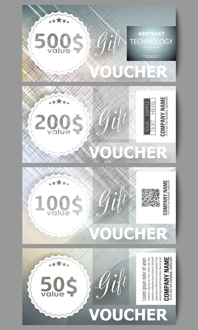 一套现代礼品券模板。摘要科学或技术载体背景