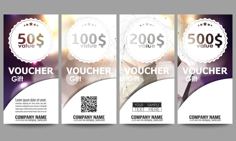 一套现代礼品券模板。彩色设计矢量背景