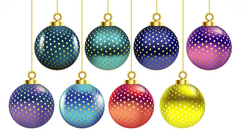 一套矢量彩色圣诞球和装饰品-收藏独立的现实装饰-白底矢量图