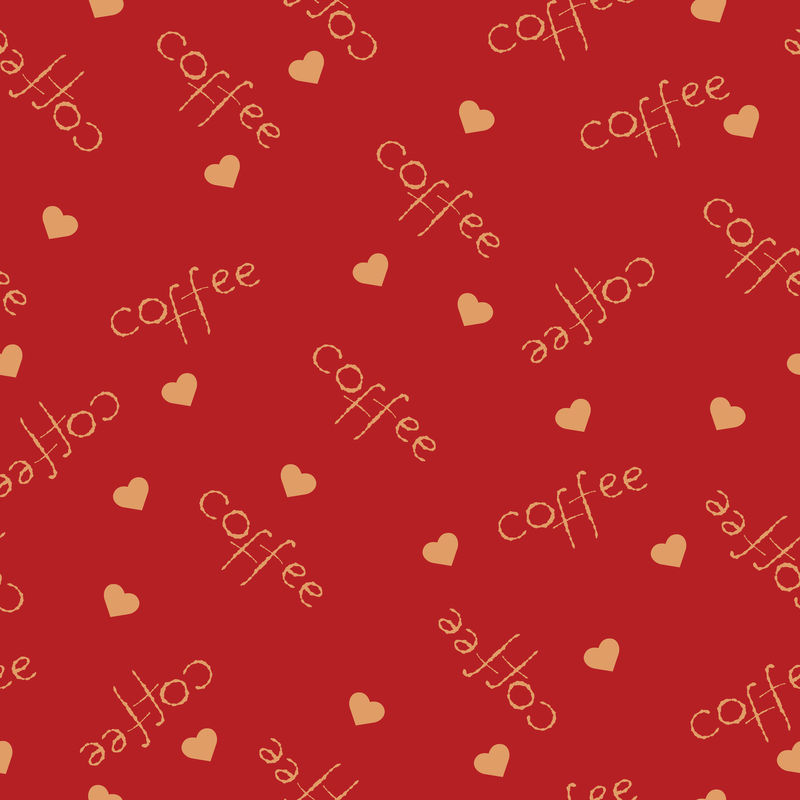 无缝背景,印有咖啡和心形图案