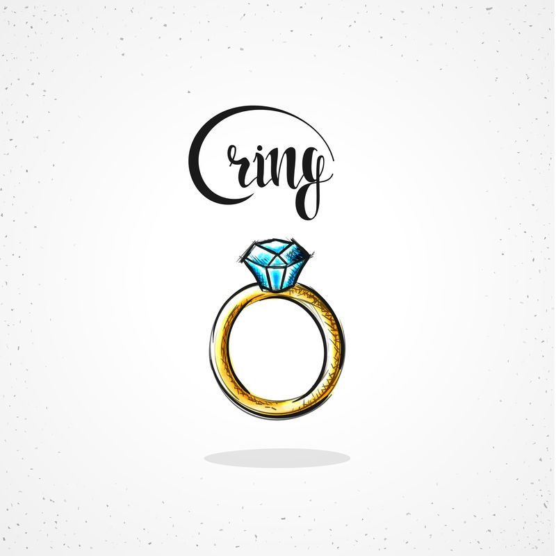 素描风格手工制作的时尚彩色Hipster时尚戒指，水彩