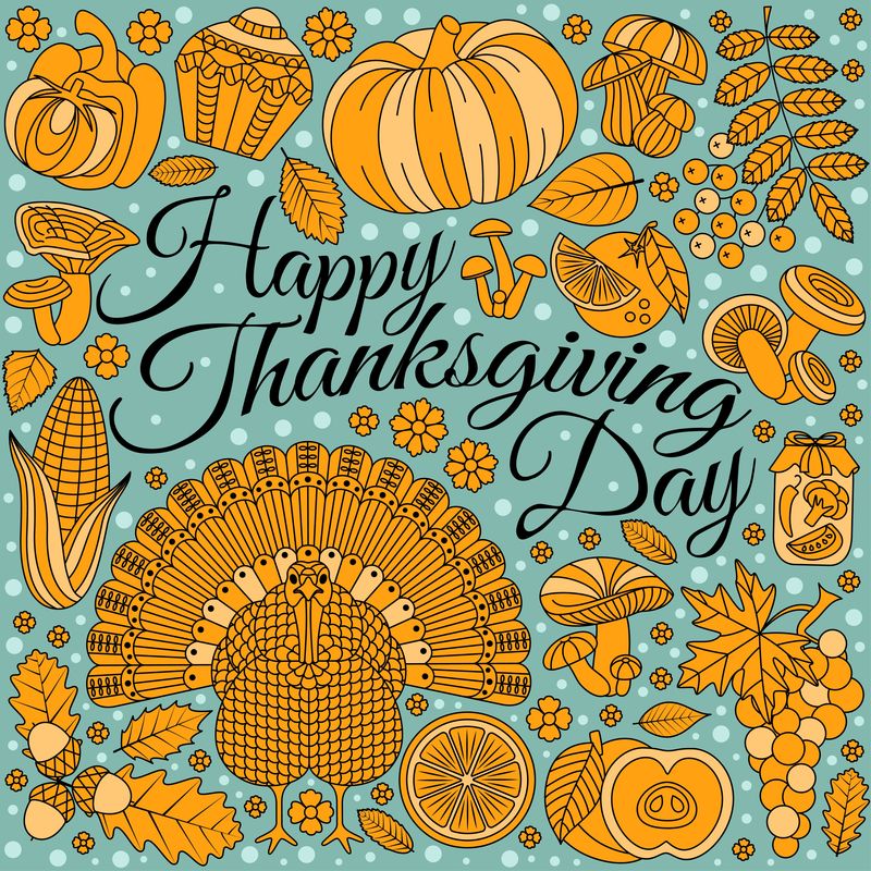 感恩节贺卡-各种设计元素-卡通矢量图-假日背景