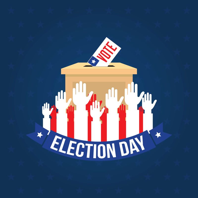 美国总统选举日概念载体-扁平式投票概念-矢量图解