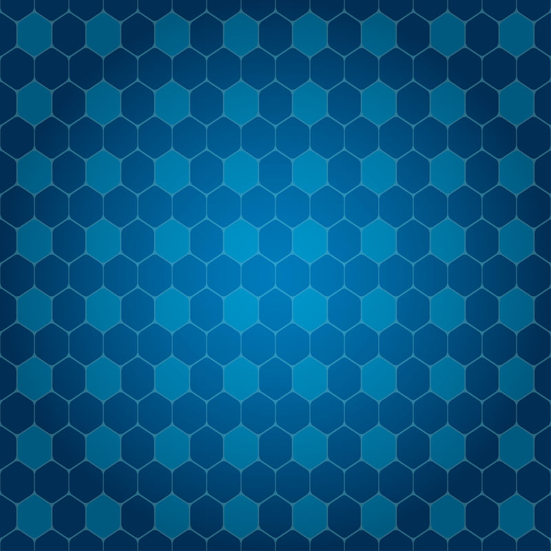 矢量抽象蓝色渐变背景与六边形形状的不透明度不同。