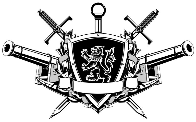 带丝带、剑、花环、锚和枪的军装