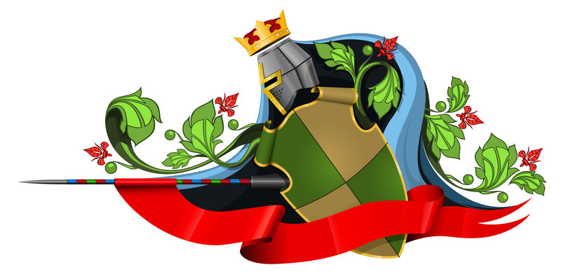 有盾牌、头盔、红丝带和树叶的军装