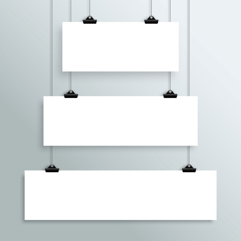 3个矢量悬挂空白白色横幅