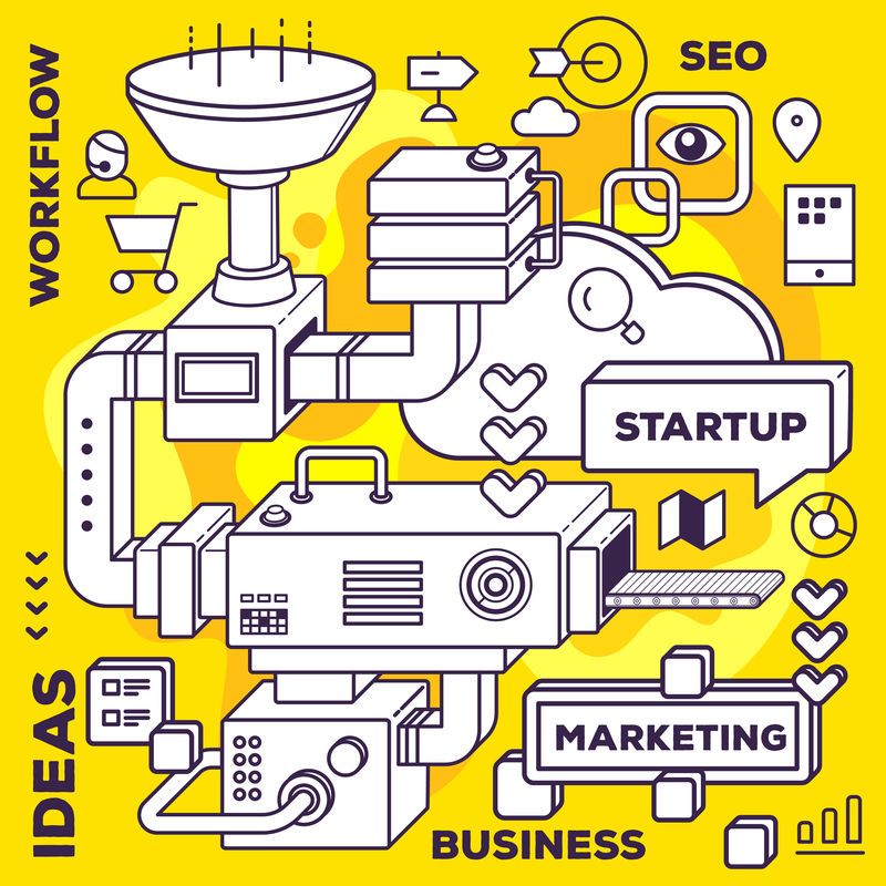 三维黑白机械的矢量图解