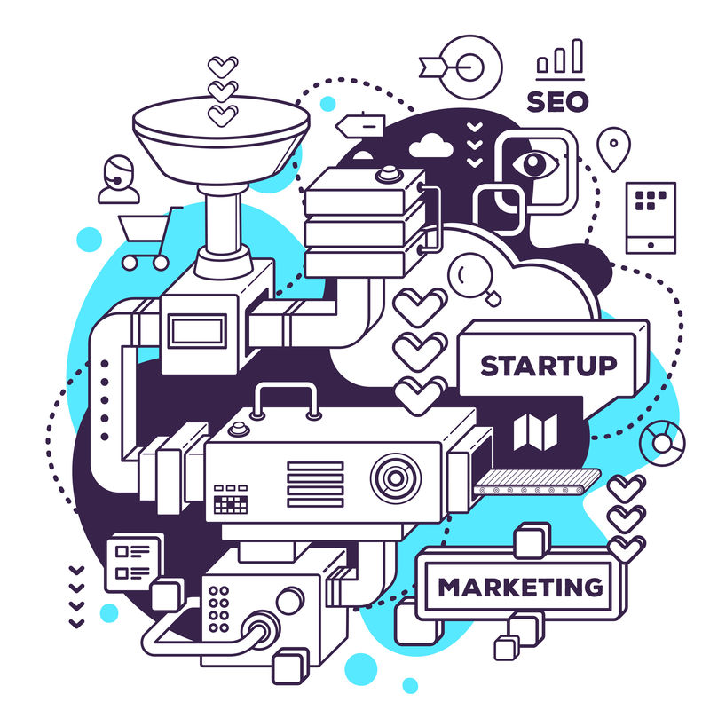 三维黑白机械的矢量图解