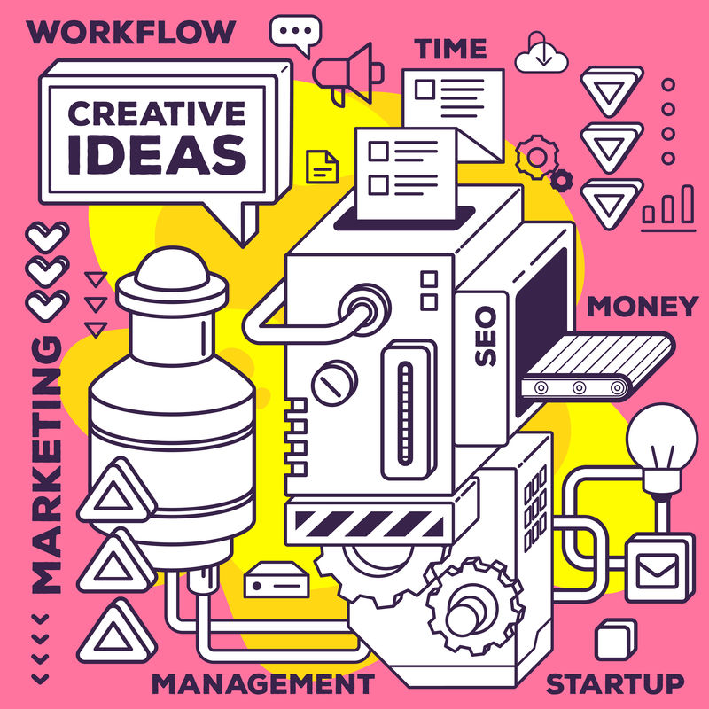 三维黑白机械的矢量图解