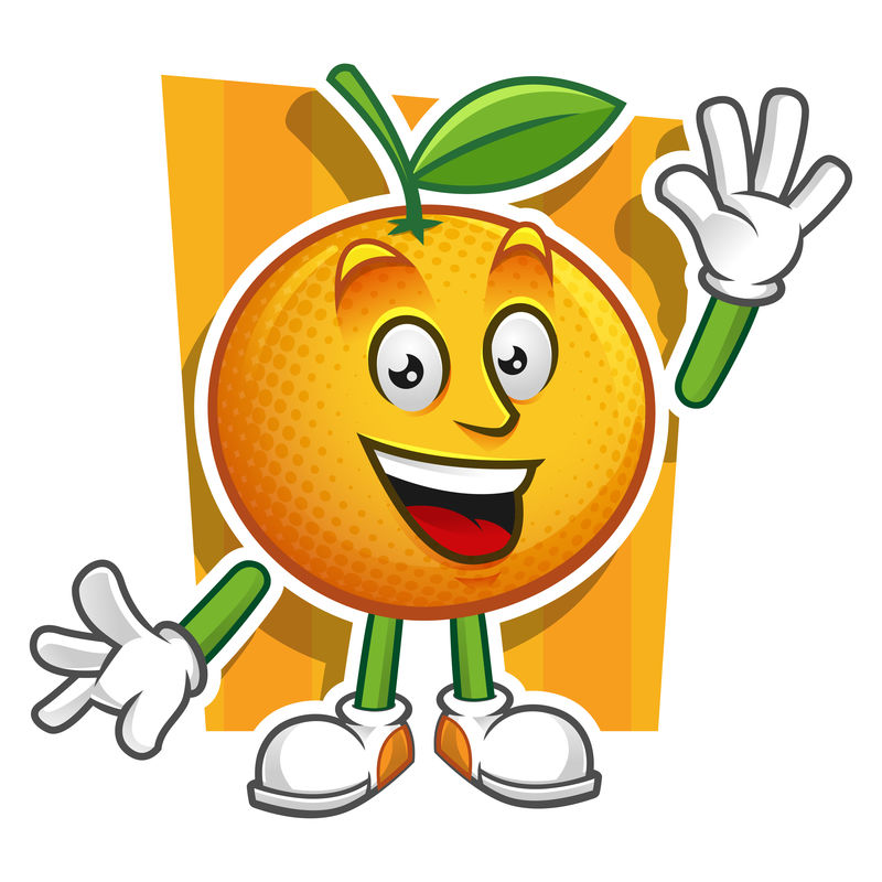 有趣的橙色水果卡通吉祥物人物跑-在白色背景上隔离的光栅图