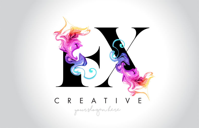 前活力创意Leter标志设计与彩色烟墨FL