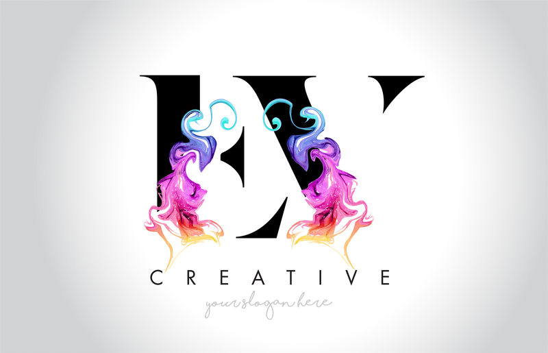 EV充满活力的创意Leter标志设计，彩色烟墨FL