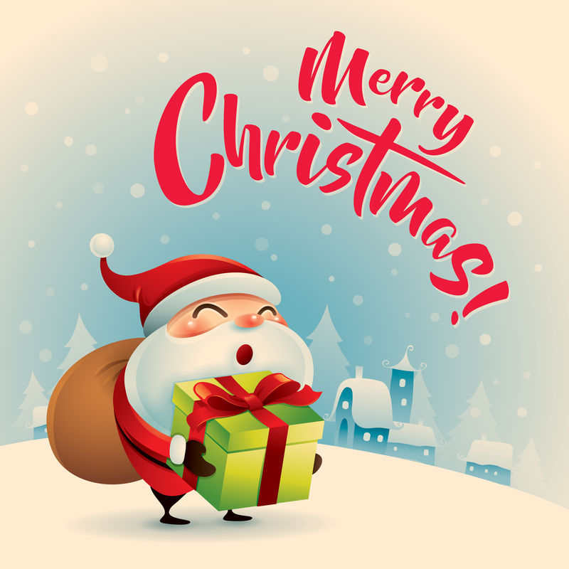 圣诞快乐！圣诞老人在圣诞雪景-圣诞贺卡