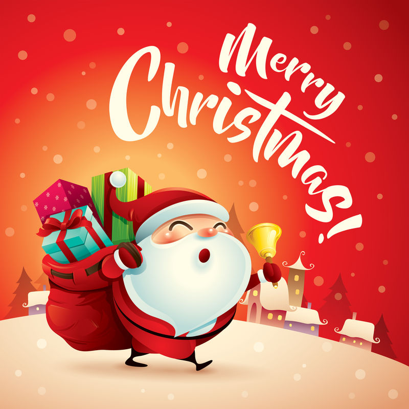 圣诞快乐！圣诞老人在圣诞雪景-圣诞贺卡