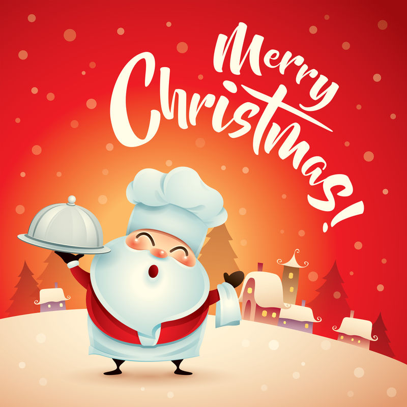 圣诞快乐！圣诞老人在圣诞雪景-圣诞贺卡