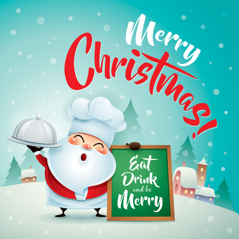 圣诞快乐！圣诞老人在圣诞雪景-圣诞贺卡