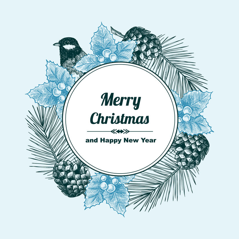 圣诞卡或请柬的复古设计-手绘-复古风格