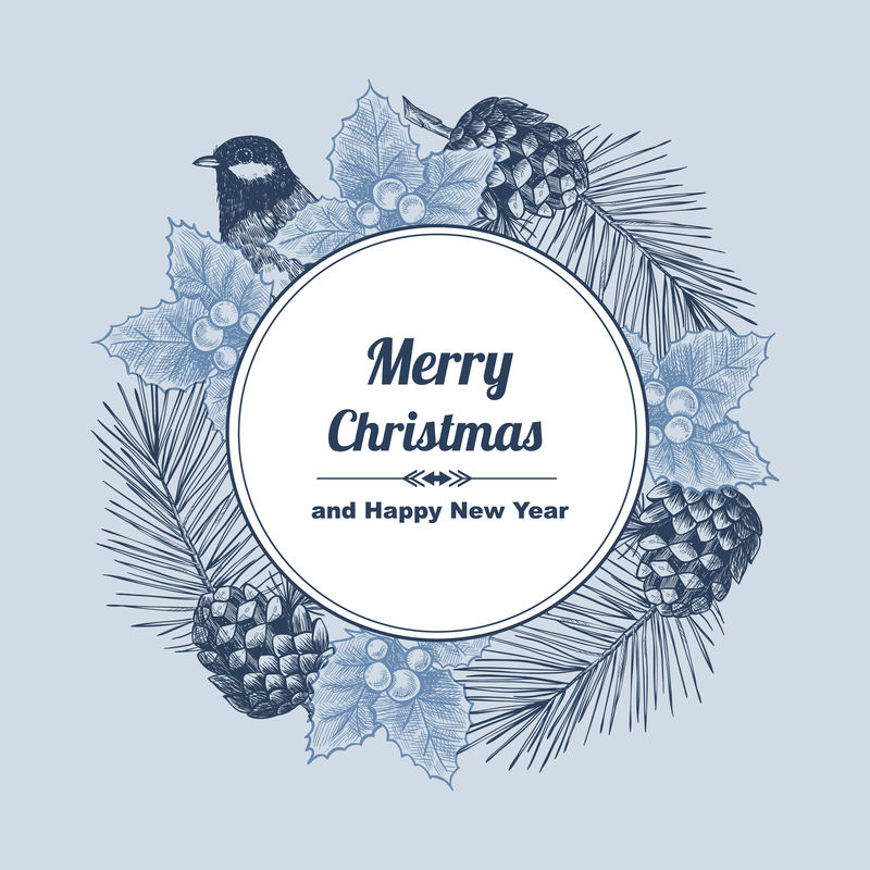 圣诞卡或请柬的复古设计-手绘-复古风格