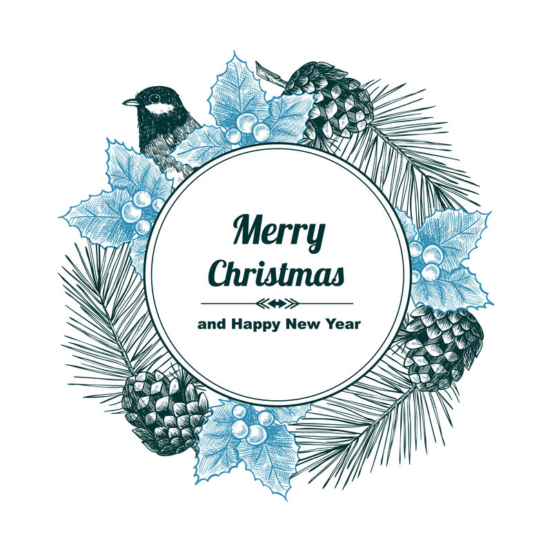 圣诞卡或请柬的复古设计-手绘-复古风格