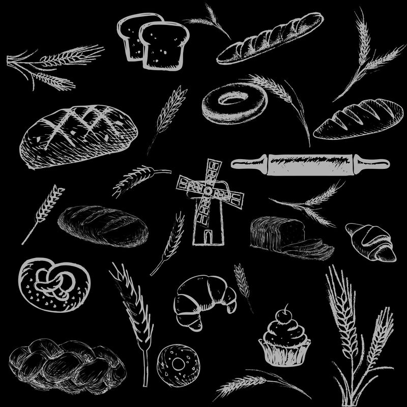 复古风格的食物设计-烹饪、蔬菜、餐馆和素食用手工绘制的元素-矢量图