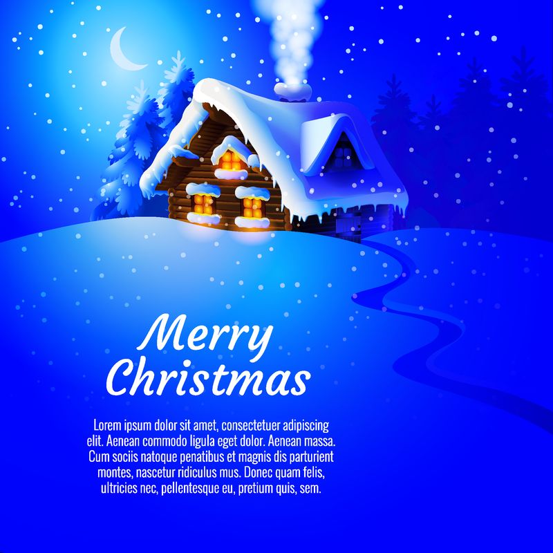 森林景观与冬季住宅-矢量图解