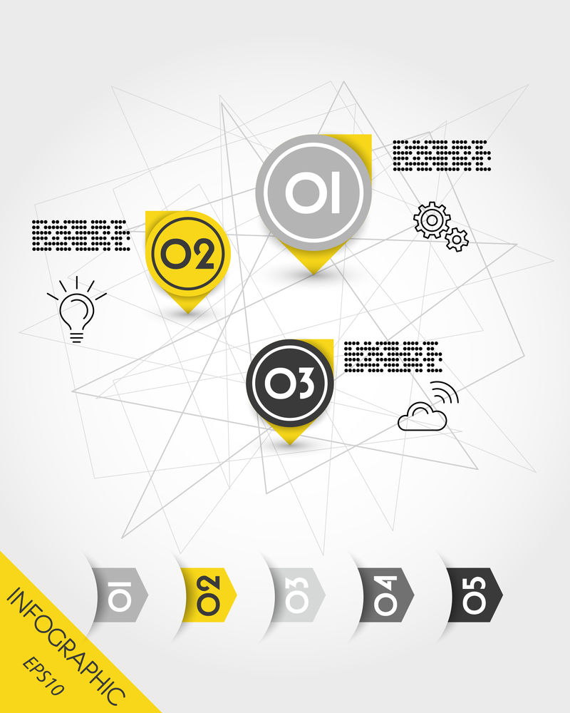 带三个圆形指针的黄色信息图模板