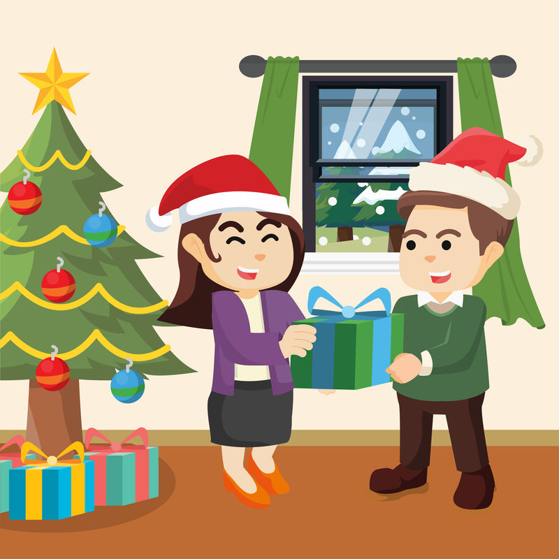 带圣诞礼物的情侣