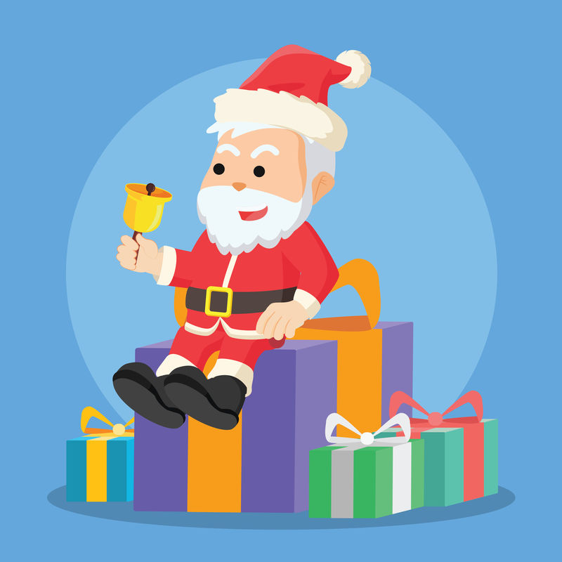 圣诞老人坐在圣诞盒上