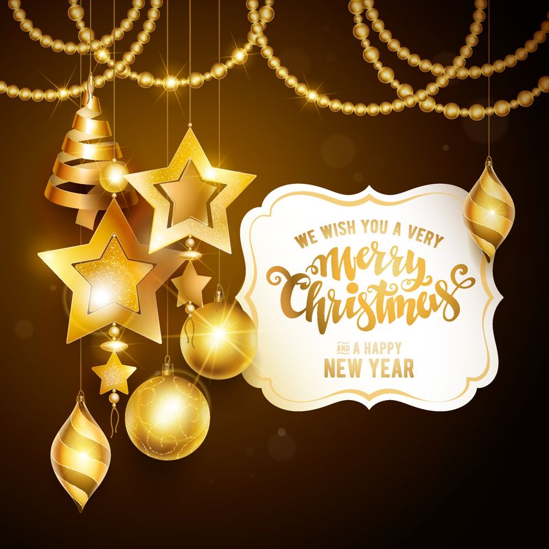 圣诞快乐金色短信-书法字体-新年和圣诞节假期设计-矢量图