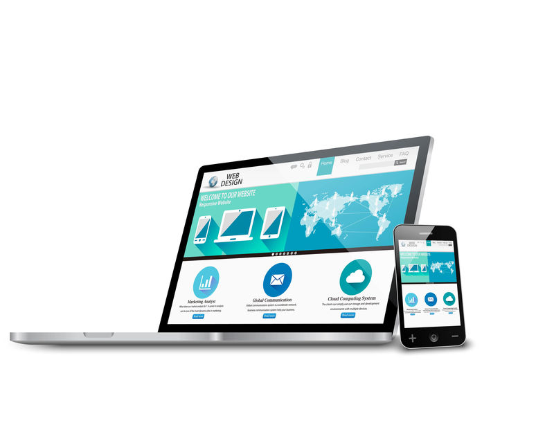 带有现代设备模型的网页设计概念