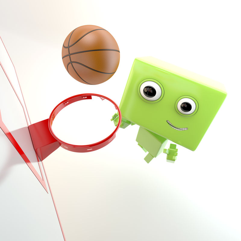 可爱的机器人玩具玩篮球/微笑的运动机器人